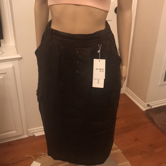 Midi skirt Linen Brown Sz - S - Picture 3 of 11